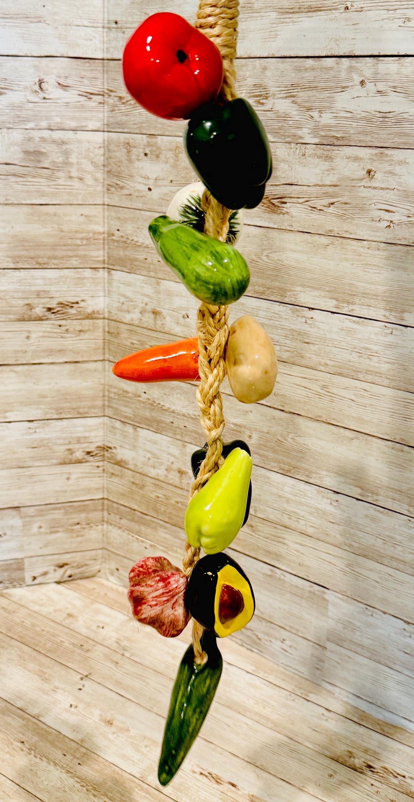 Decorative Hanging Vegetables on Rope Kitchen Deco Tomato Garlic Onion Pepper Decoracion de Verduras Mexicanas de Ceramica