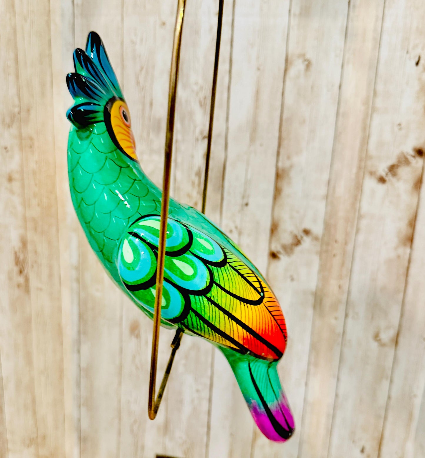 Hanging Exotic Bird in Ring Mexican Pottery Ceramic Pajaro De CerГЎmica