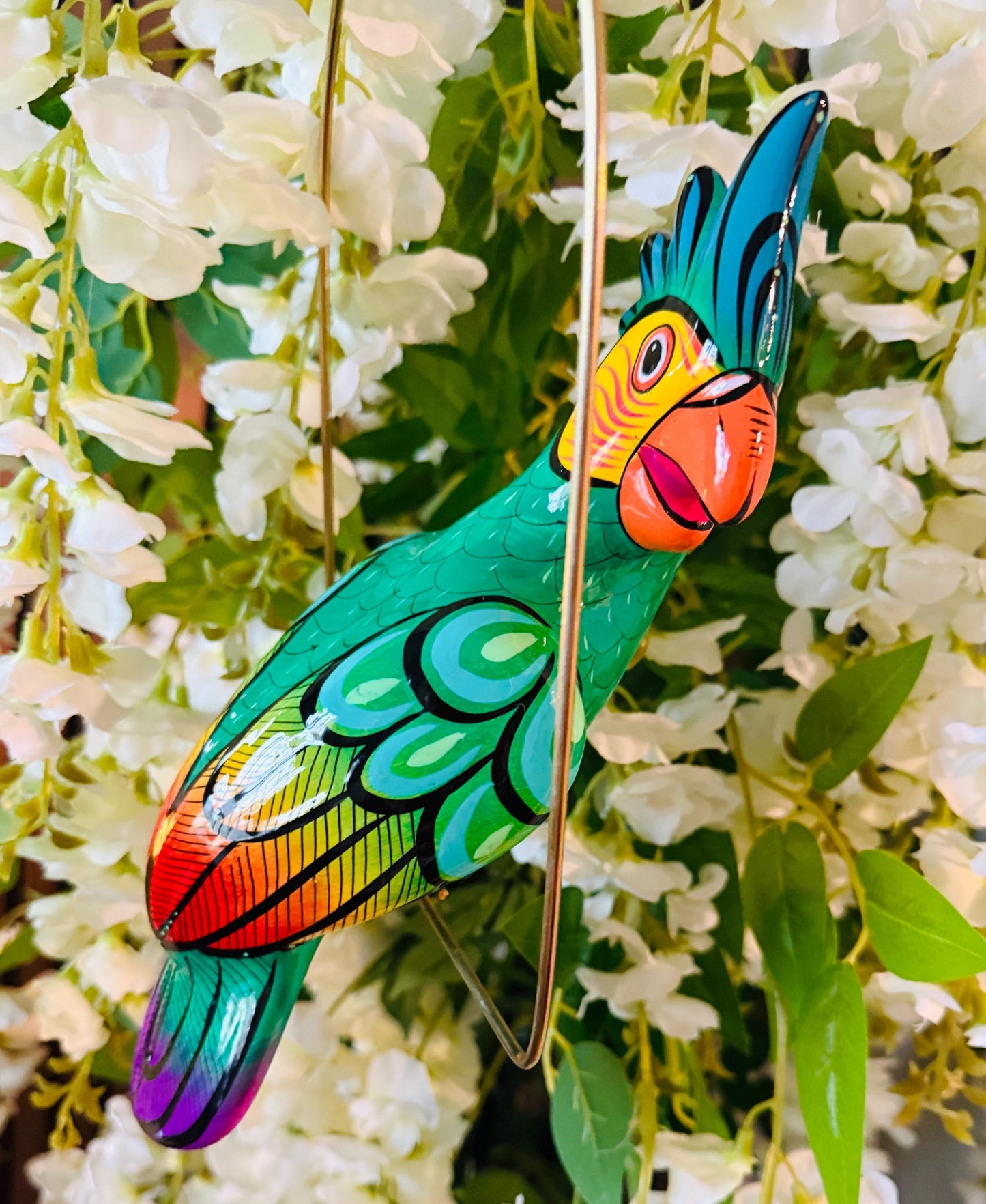 Hanging Exotic Bird in Ring Mexican Pottery Ceramic Pajaro De CerГЎmica