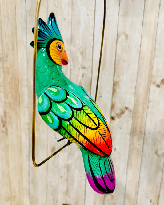 Hanging Exotic Bird in Ring Mexican Pottery Ceramic Pajaro De CerГЎmica