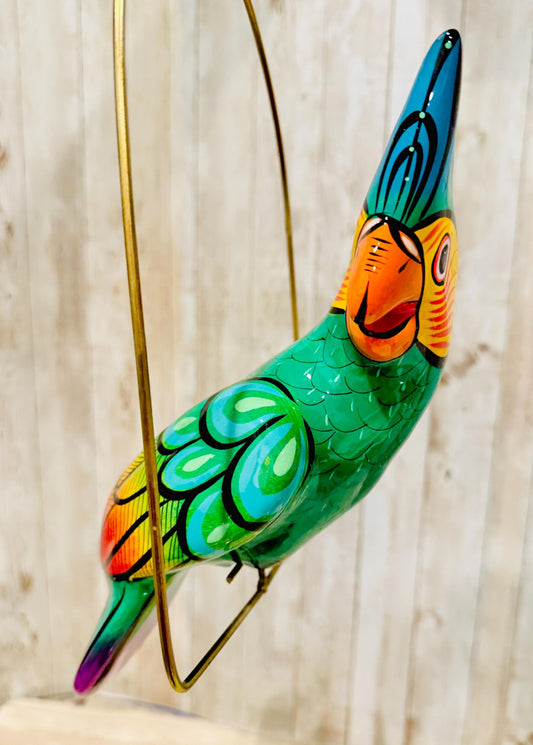 Hanging Exotic Bird in Ring Mexican Pottery Ceramic Pajaro De CerГЎmica