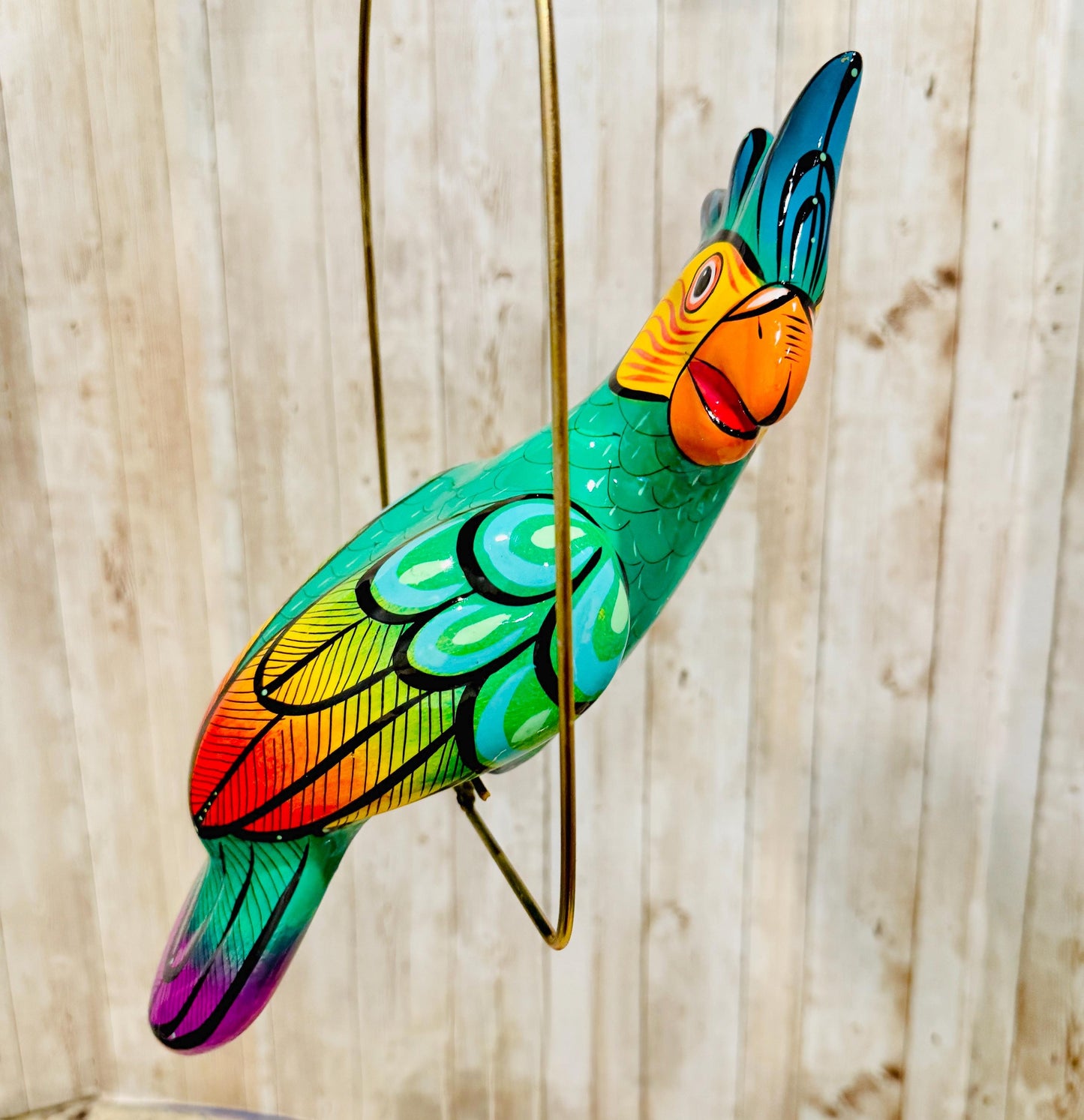 Hanging Exotic Bird in Ring Mexican Pottery Ceramic Pajaro De CerГЎmica
