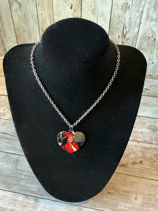 Custom Heart Pendant Necklace with Picture and Engraved Text Collar Personalizado de Corazon con Foto y conTexto Grabado Lazer