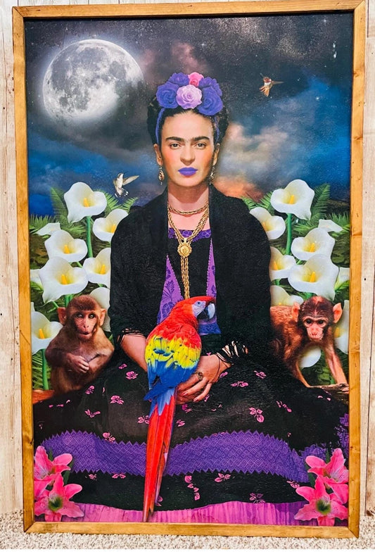 Mexican Artesanal Frida Kahlo Wood Frame Cuadro Artesanal Madera De Frida Kahlo