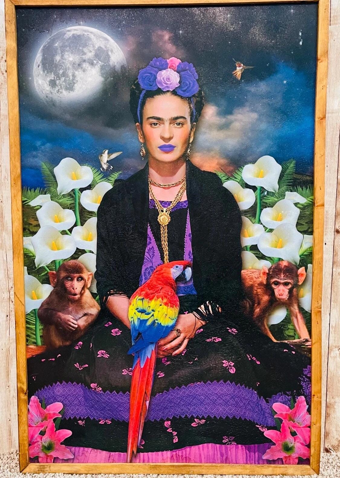 Mexican Artesanal Frida Kahlo Wood Frame Cuadro Artesanal Madera De Frida Kahlo