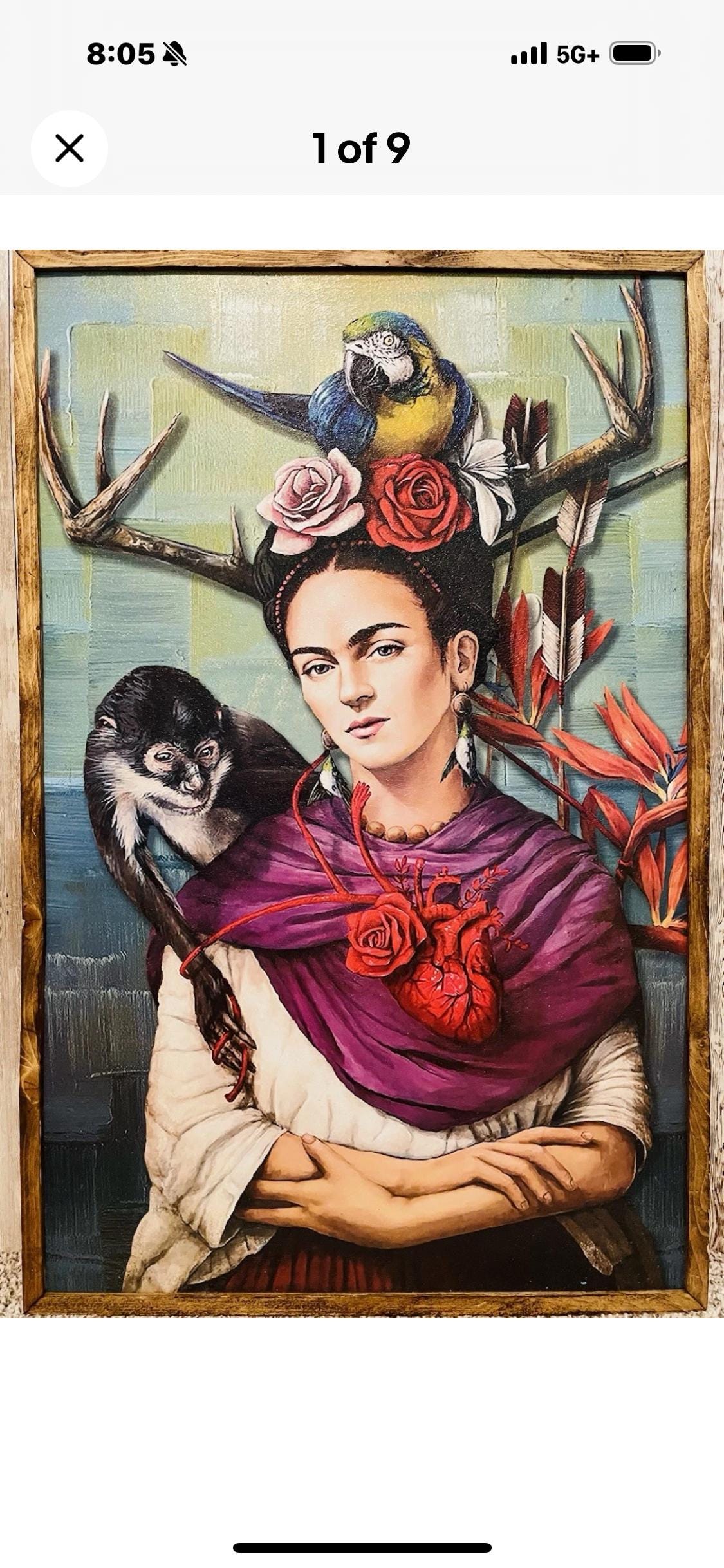 Mexican Artesanal Frida Kahlo Wood Frame Cuadro Artesanal Madera De Frida Kahlo
