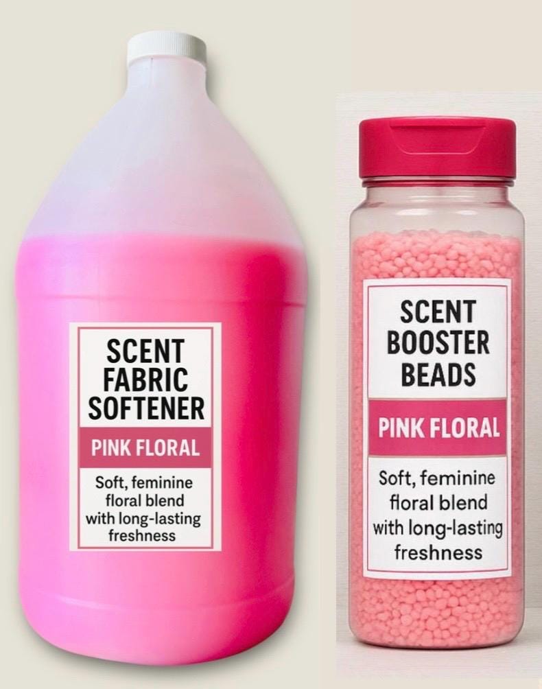 Pink Floral Roses Scented Booster Beads & Fabric Softener Set Long Lasting Freshness Floral Scent Suavizante y Perlas Aromatizantes Floral