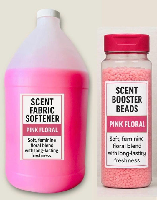 Pink Floral Roses Scented Booster Beads & Fabric Softener Set Long Lasting Freshness Floral Scent Suavizante y Perlas Aromatizantes Floral