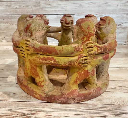 Mexican Clay Circle Friendship Sculpture Handmade Terracota Unity Candle Incense Holder Escultura de Amistad de Barro par Vela oh Incienso