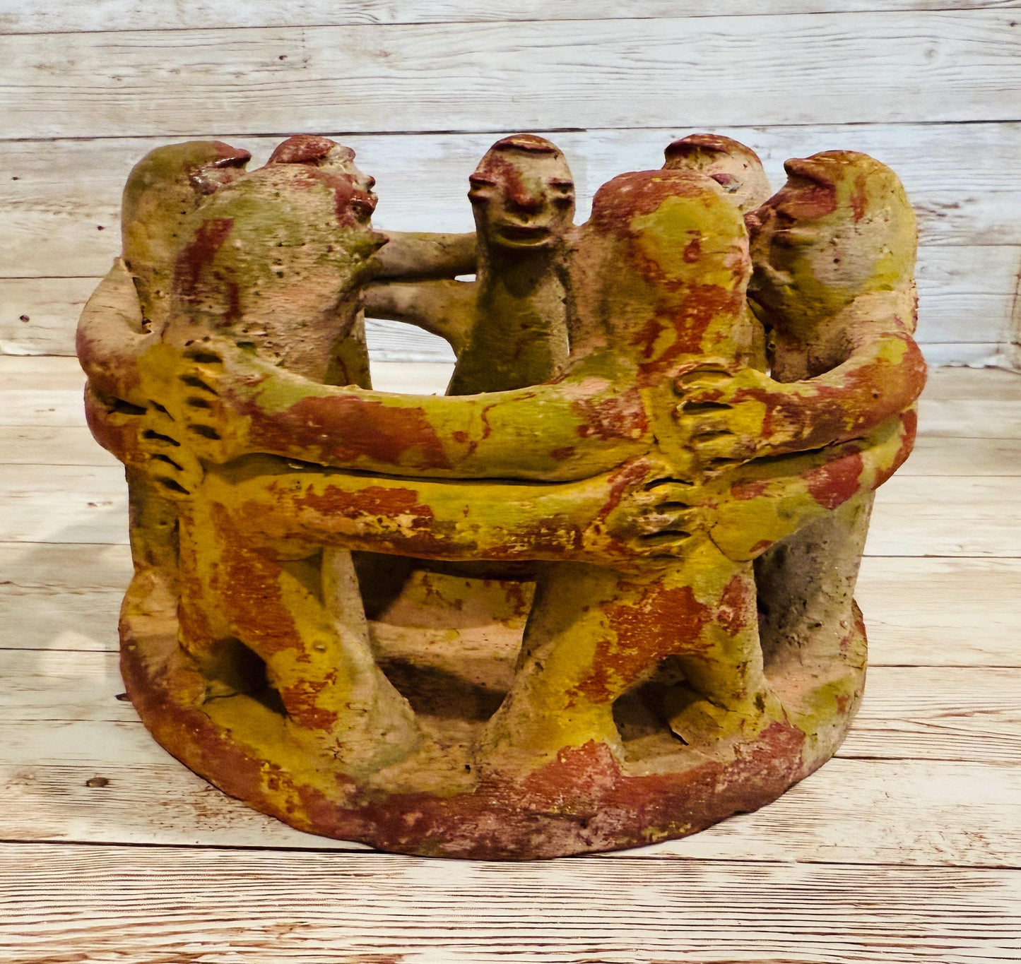 Mexican Clay Circle Friendship Sculpture Handmade Terracota Unity Candle Incense Holder Escultura de Amistad de Barro par Vela oh Incienso
