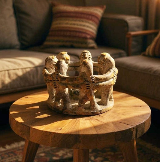 Mexican Clay Circle Friendship Sculpture Handmade Terracota Unity Candle Incense Holder Escultura de Amistad de Barro par Vela oh Incienso