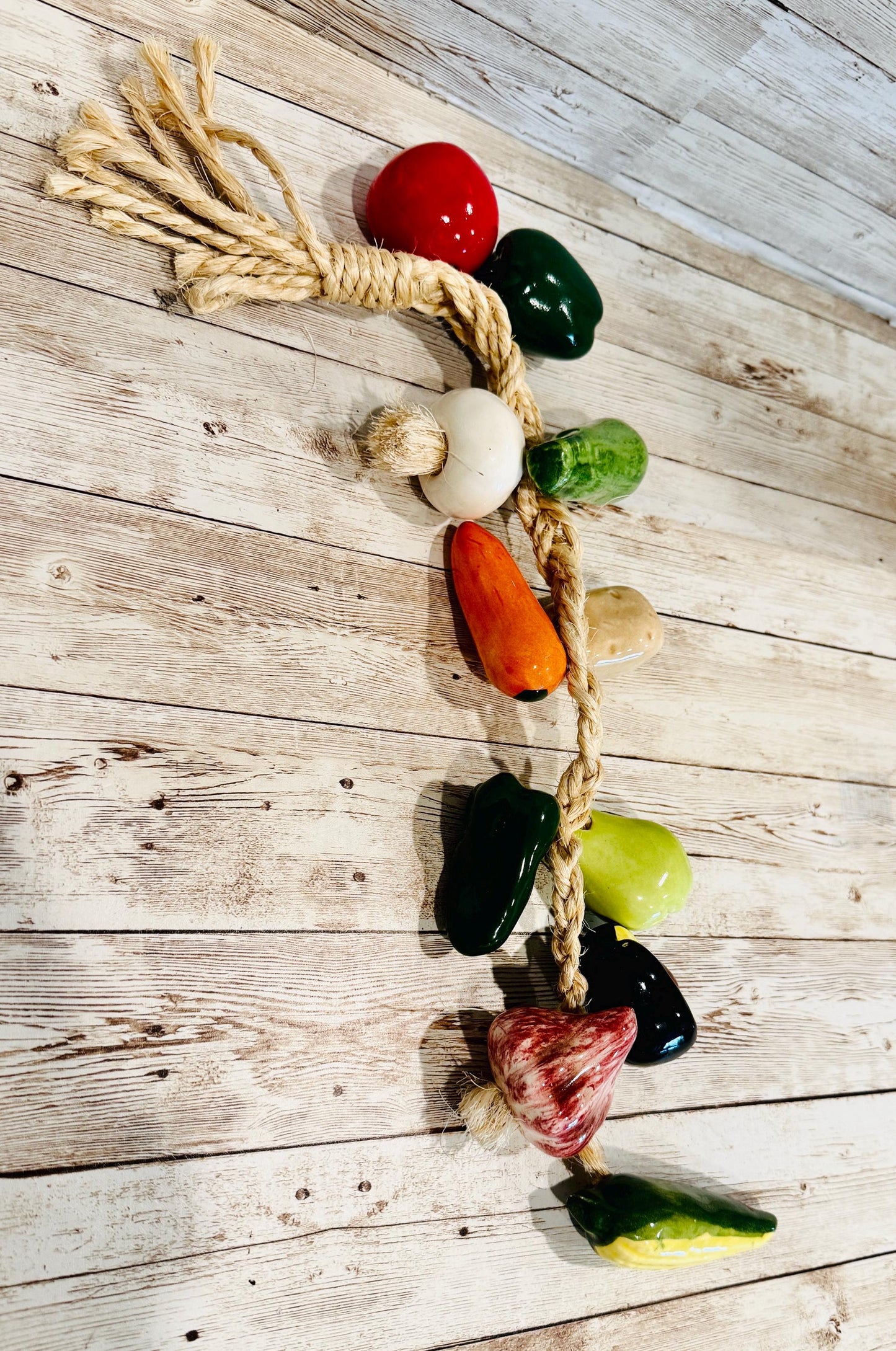 Decorative Hanging Vegetables on Rope Kitchen Deco Tomato Garlic Onion Pepper Decoracion de Verduras Mexicanas de Ceramica