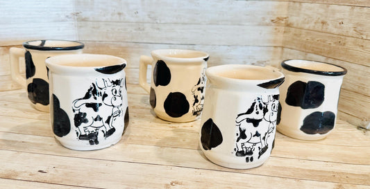 Set of 5 Mexican Cow Print Ceramic Coffee Mugs Rustic Farmhouse Decor 5 Tazas Mexicanas con DiseГ±o de Vaca