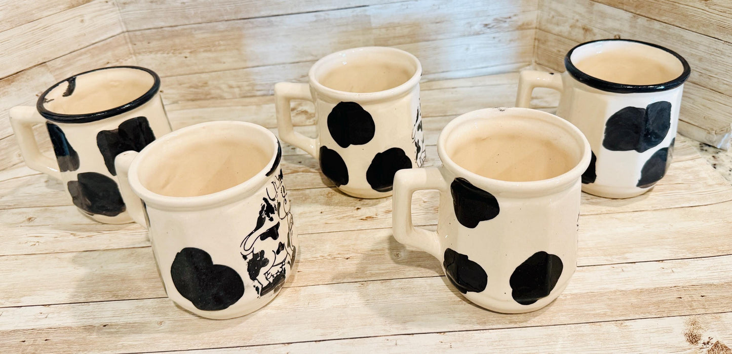 Set of 5 Mexican Cow Print Ceramic Coffee Mugs Rustic Farmhouse Decor 5 Tazas Mexicanas con DiseГ±o de Vaca