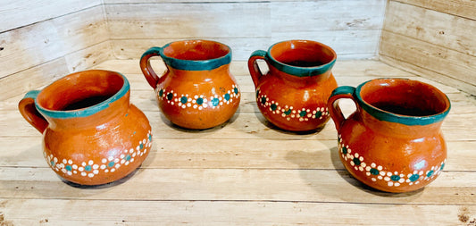 Mexican Terra Cota Pottery Coffee Cups Tazas de Barro Mexicano