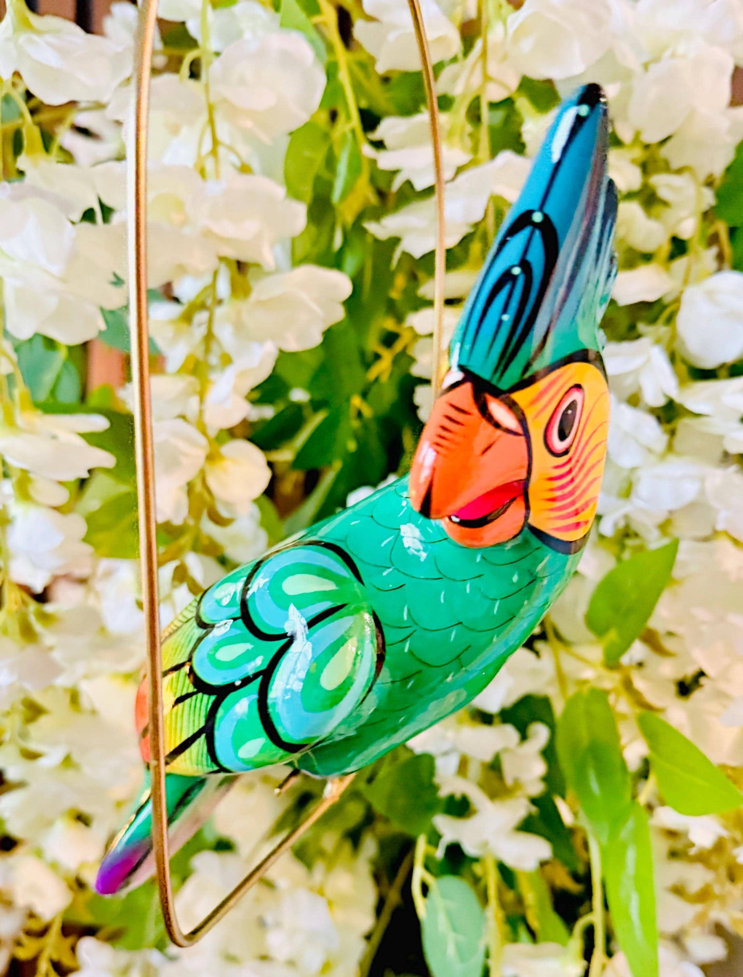 Hanging Exotic Bird in Ring Mexican Pottery Ceramic Pajaro De CerГЎmica