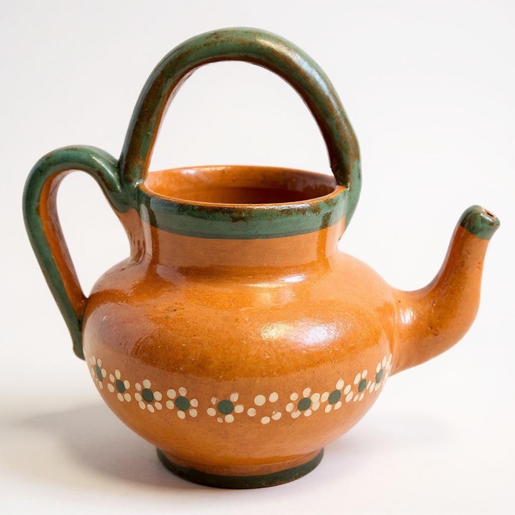 Mexican Terra Cota Pottery Set Coffee/Teapot with 2 Cups & 2 PlatesSet de Barro Mexicano Cafetera Tetera Artesanal con 2 Tazas y 2 Platos