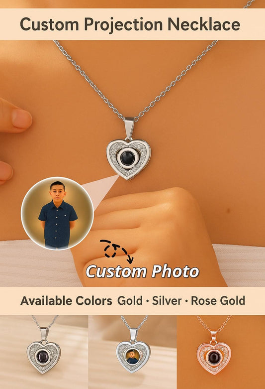 Customized Projection Heart Necklace Personalized Stainless Steel Collar Perzonalizado con Foto de Proyeccion Corazon Acero Inoxidable