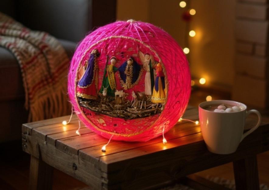 Handmade Mexican Nativity Corn Husk Set in an Ornament Corn  Nacimiento Navideño Mexicano de Hoja de Maiz en Una Esfera