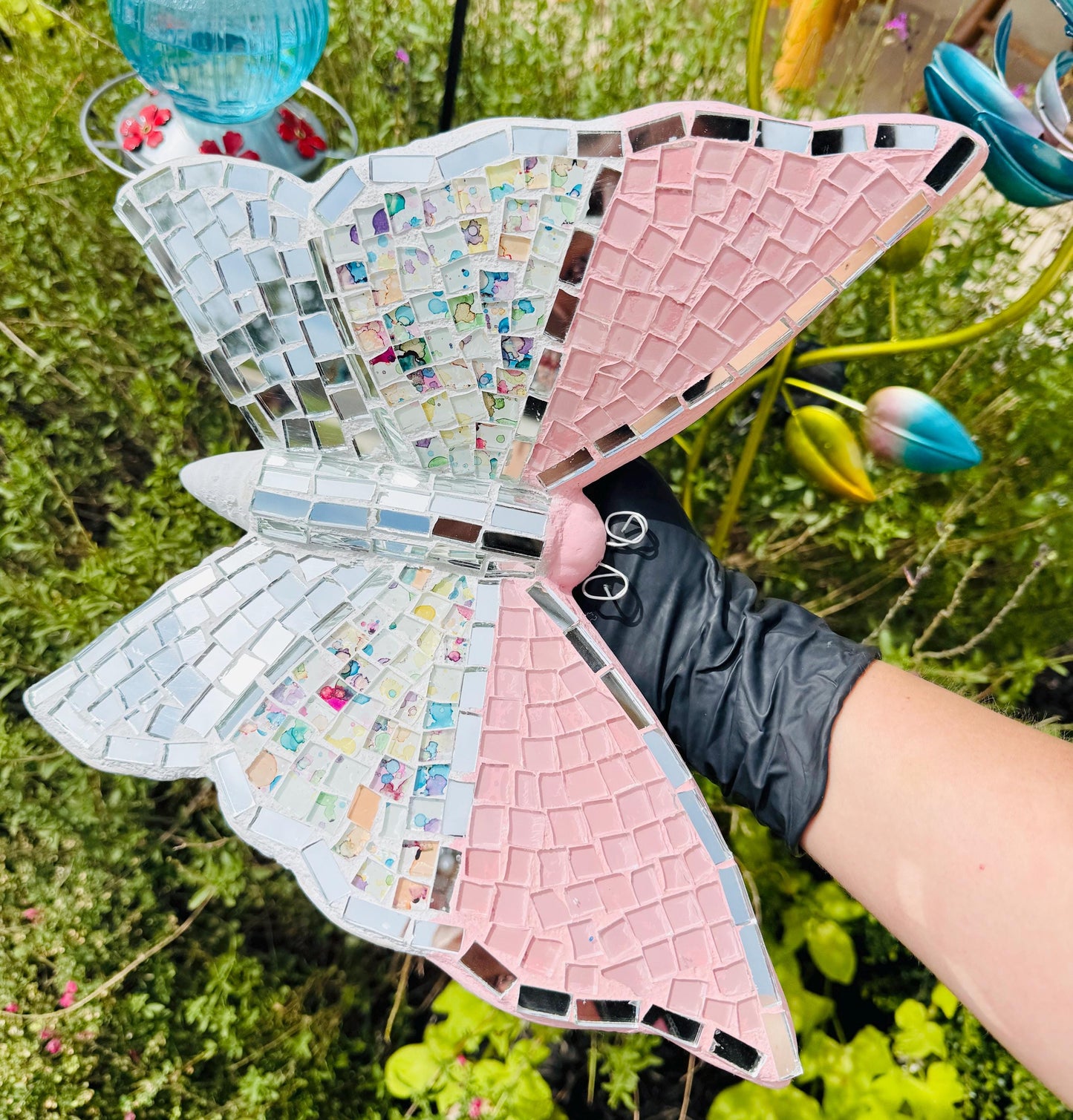 Handmade Mosaic Butterfly Pink Wallart Decoration Mariposa de Mosaico Mexicana DecoraciГіn para Hogar y Jardin