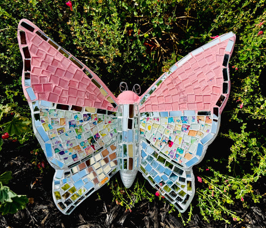 Handmade Mosaic Butterfly Pink Wallart Decoration Mariposa de Mosaico Mexicana DecoraciГіn para Hogar y Jardin