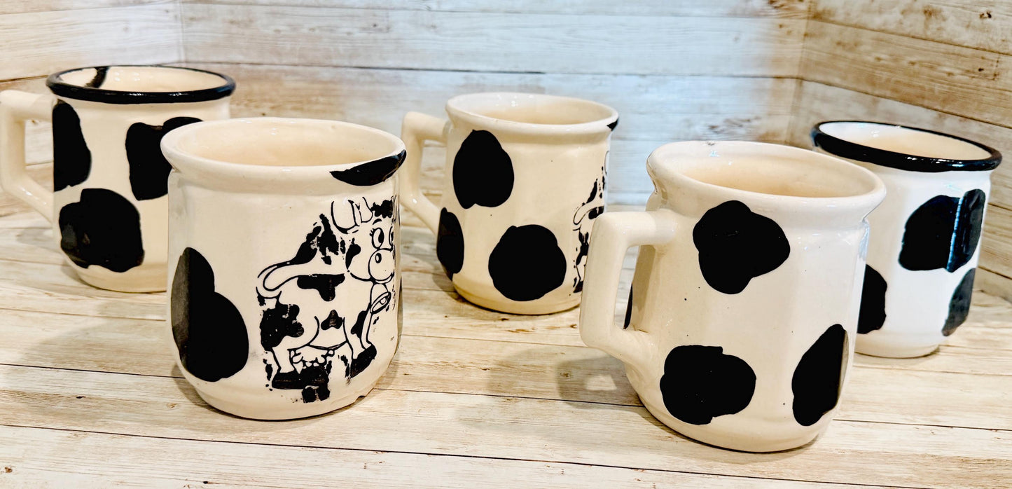 Set of 5 Mexican Cow Print Ceramic Coffee Mugs Rustic Farmhouse Decor 5 Tazas Mexicanas con DiseГ±o de Vaca