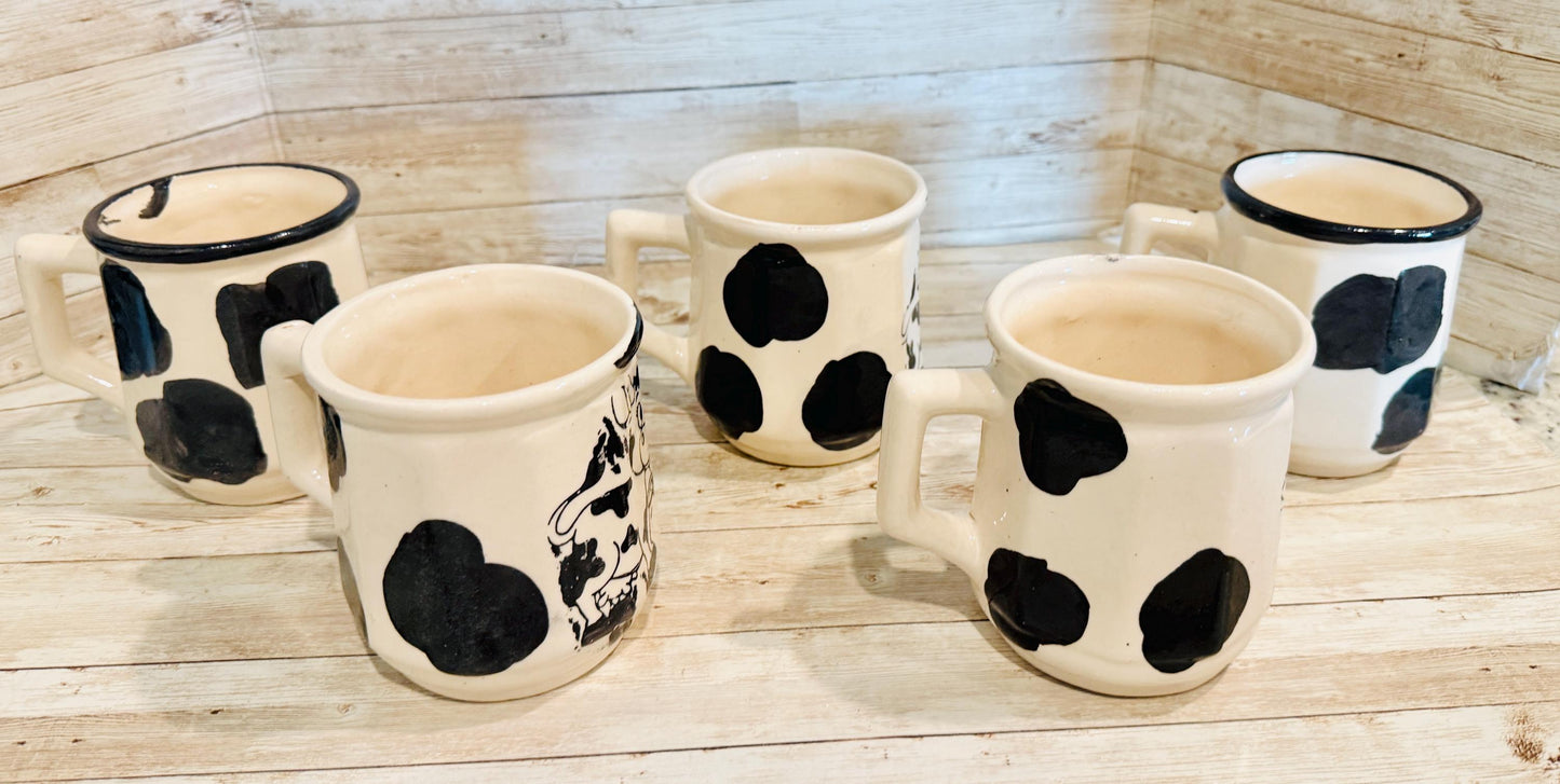 Set of 5 Mexican Cow Print Ceramic Coffee Mugs Rustic Farmhouse Decor 5 Tazas Mexicanas con DiseГ±o de Vaca