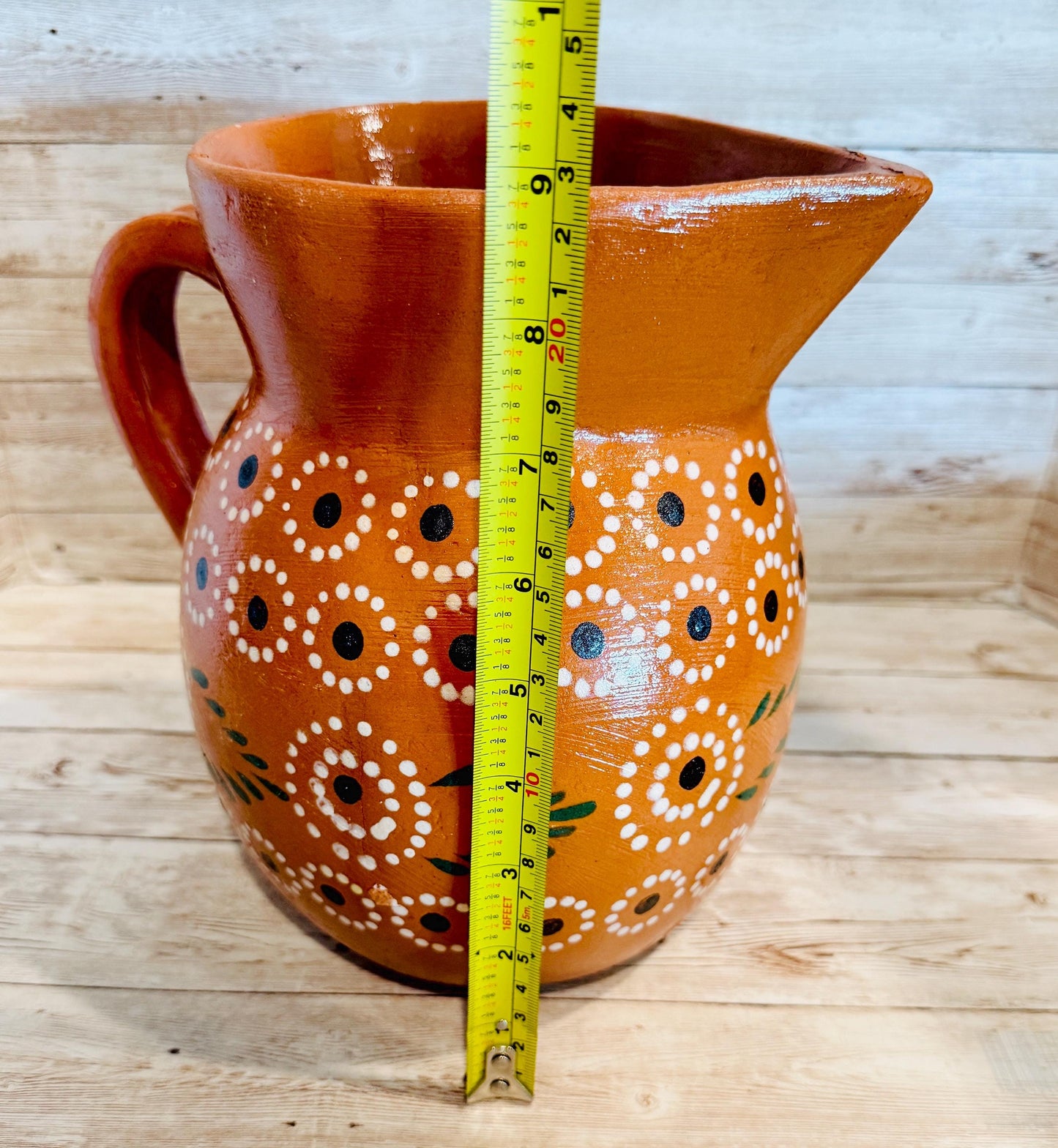 Terra Cotta Mexican Art Pottery Coffee Tea Pitcher Set With 4 Mugs 4 Plates Jarra D Barro Cafetera Artesanal Mexicana con 4 tazas y 4 Platos