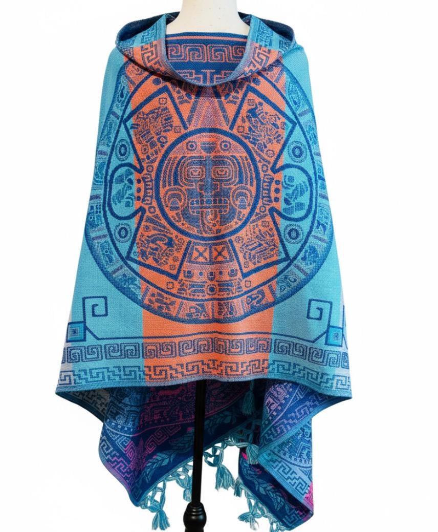 Mexican Aztec Calendar Shawl Reboso Mexicano de Calendario Azteca
