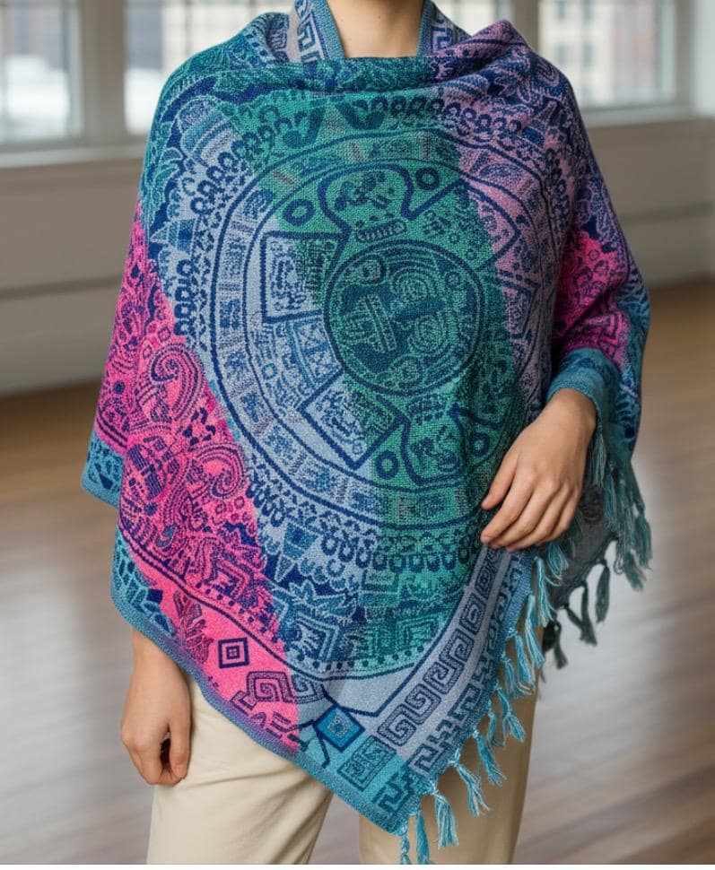 Mexican Aztec Calendar Shawl Reboso Mexicano de Calendario Azteca