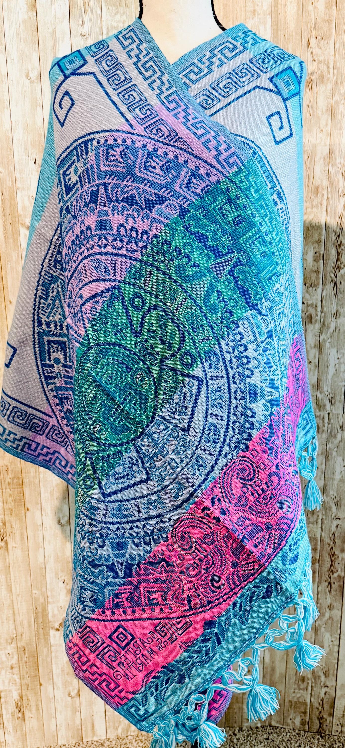 Mexican Aztec Calendar Shawl Reboso Mexicano de Calendario Azteca