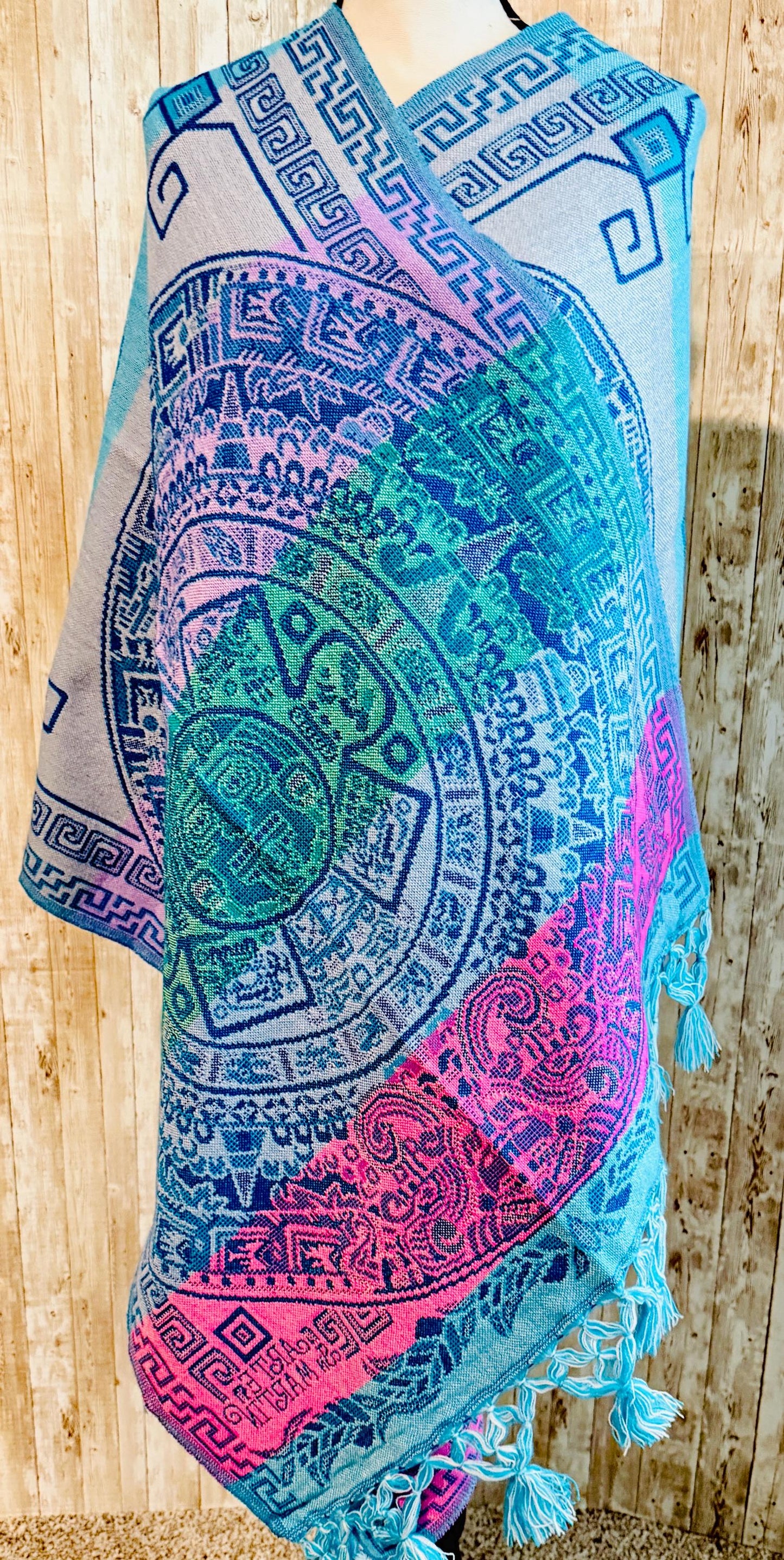 Mexican Aztec Calendar Shawl Reboso Mexicano de Calendario Azteca
