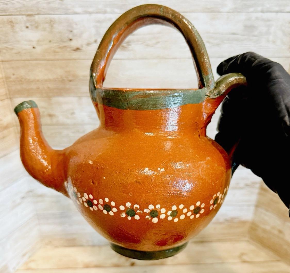 Handmade Mexican Clay Teapot Set Barro Mexicano Teapot with 2 Cups & Saucers Rustic Terracota Pottery Folk Art From Mexico Cafetera de Barro
