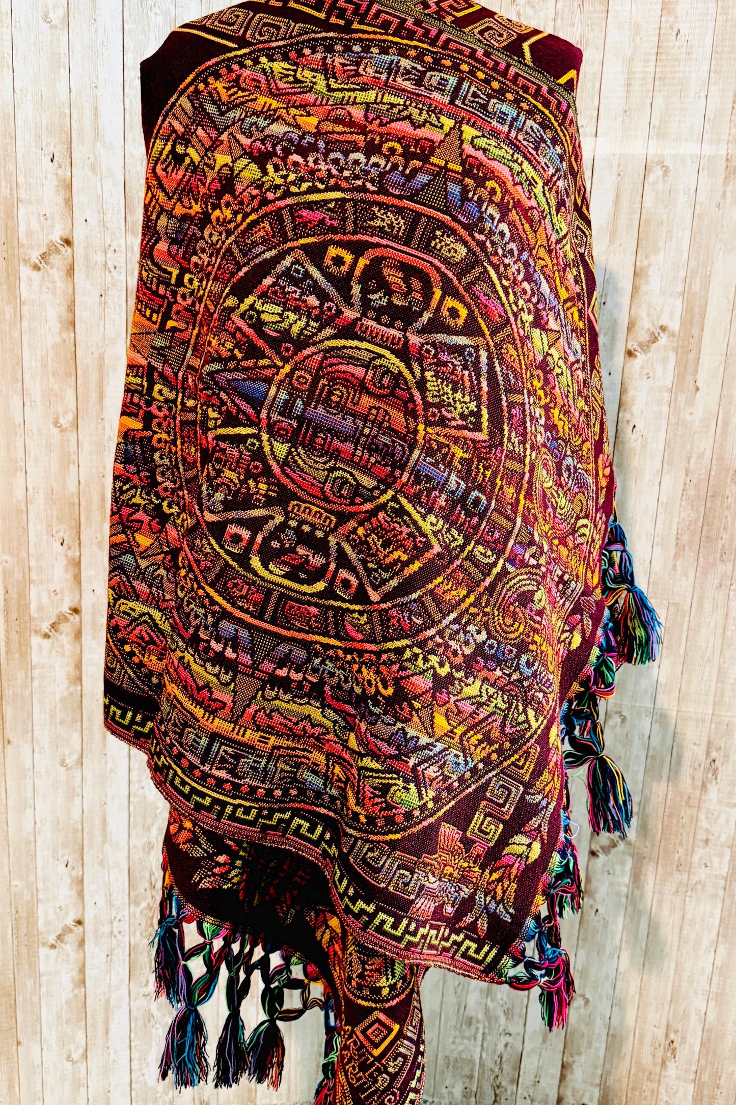 Mexican Aztec Calendar Shawl Reboso Mexicano de Calendario Azteca