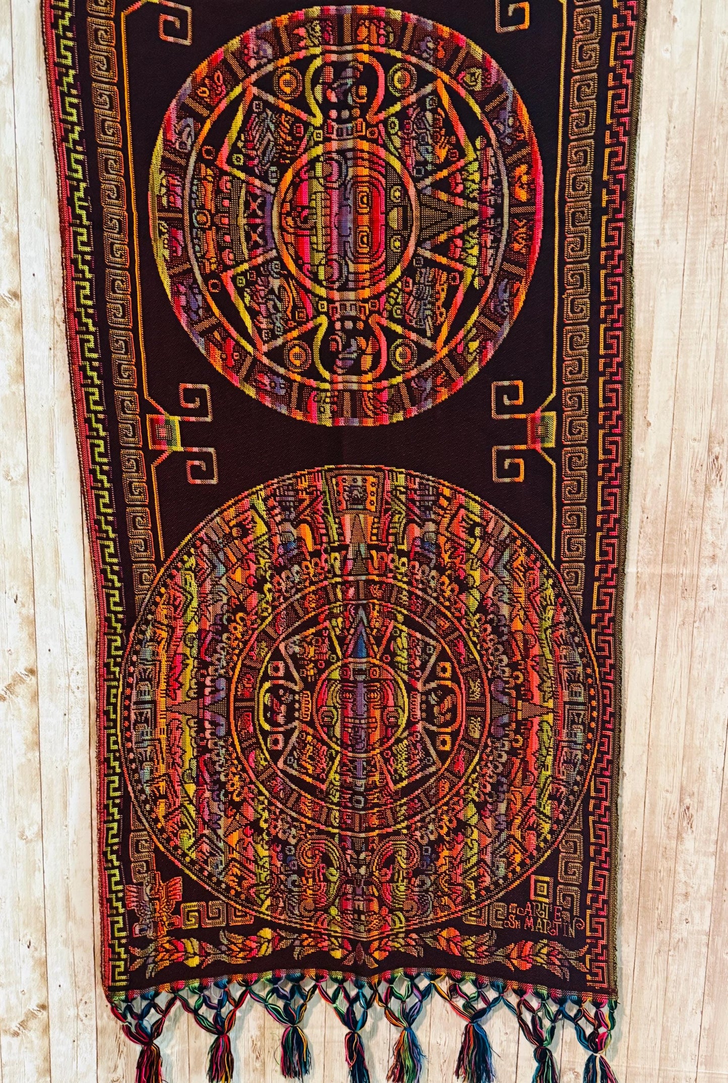 Mexican Aztec Calendar Shawl Reboso Mexicano de Calendario Azteca