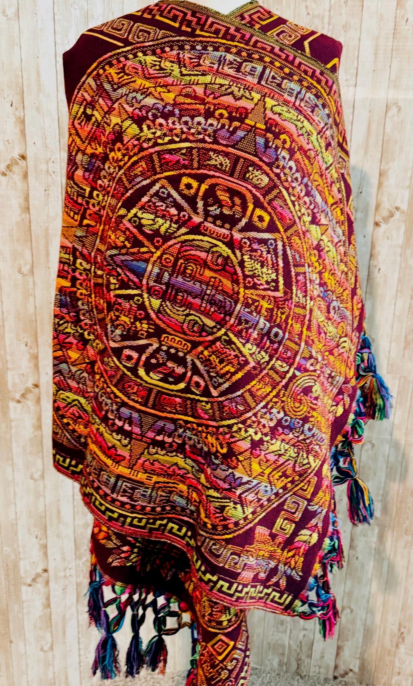 Mexican Aztec Calendar Shawl Reboso Mexicano de Calendario Azteca