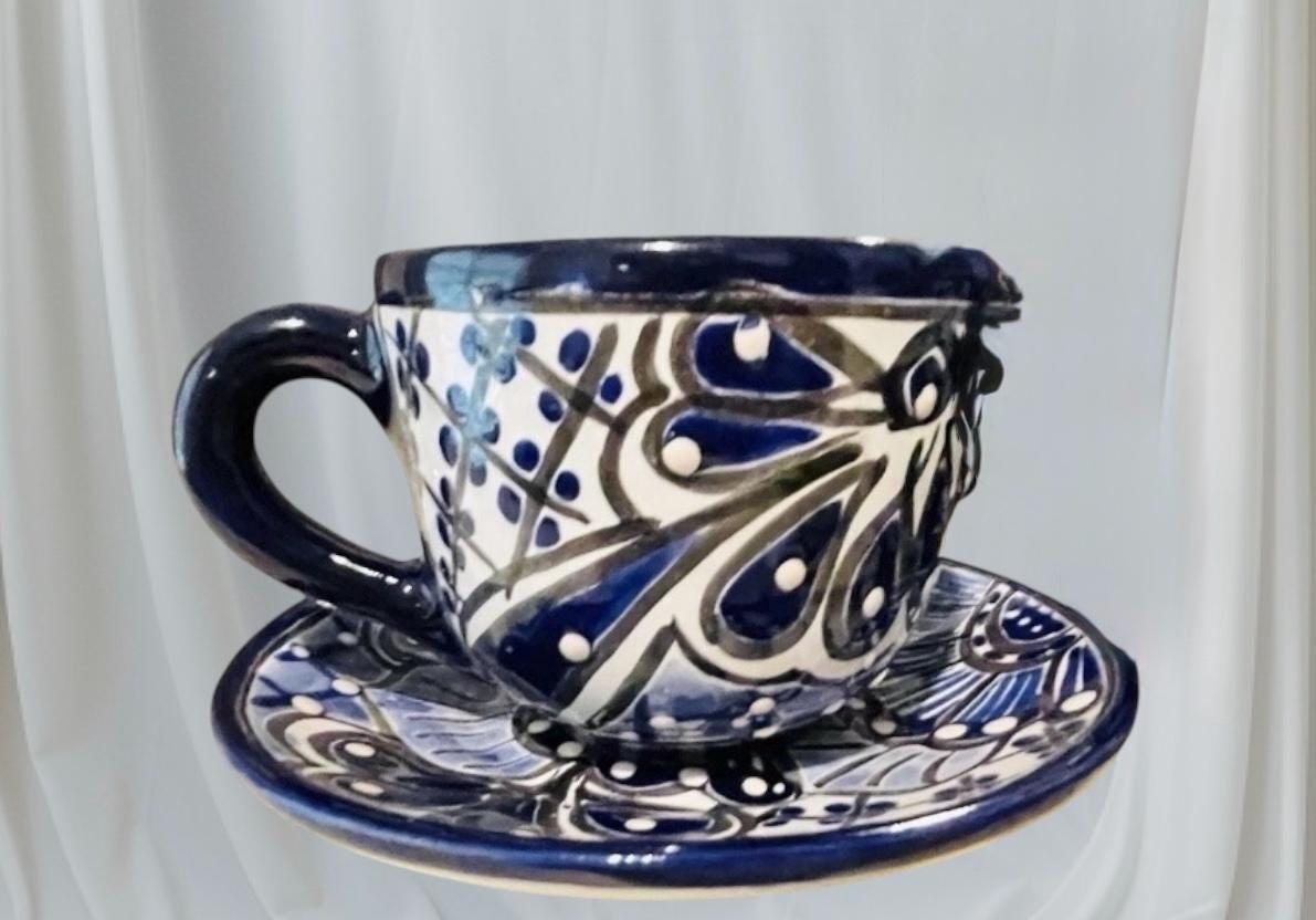 Mexican Talavera Tea Coffee Set Drinkware With 6  Mugs Sugar Bowl Talavera Mexicana de Cafe/Te con Tazas Platos Azucarera y Tetera
