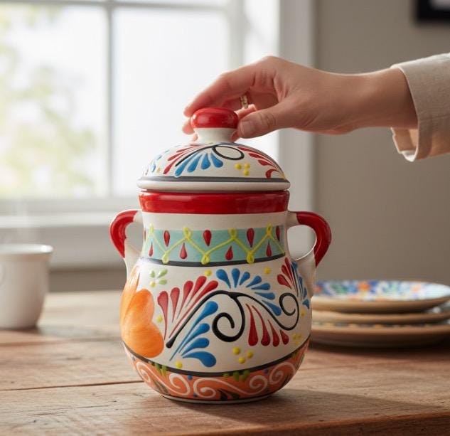 Olla de Barro Frijolera con Tapa Clay Pot with lid Fits Up To 1 Kg Terracota Pot