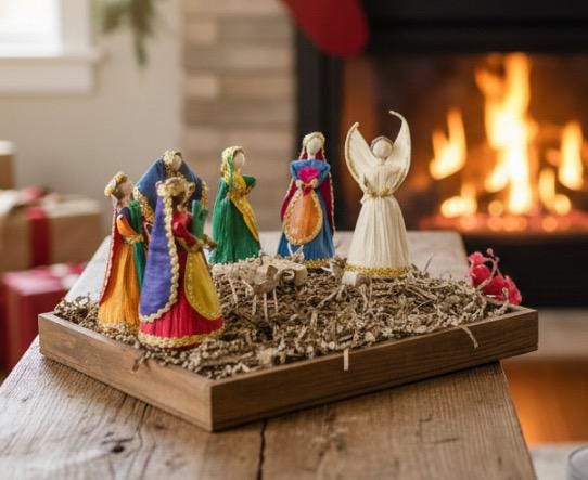Handmade Mexican Nativity Corn Husk Set in an Ornament Corn  Nacimiento Navideño Mexicano de Hoja de Maiz en Una Esfera