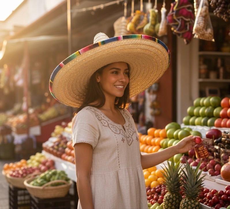Mexican Extra Large Brim Straw Hat with Serape Trim Sombrero Tradicional Mexicano con Ribete de Sarape