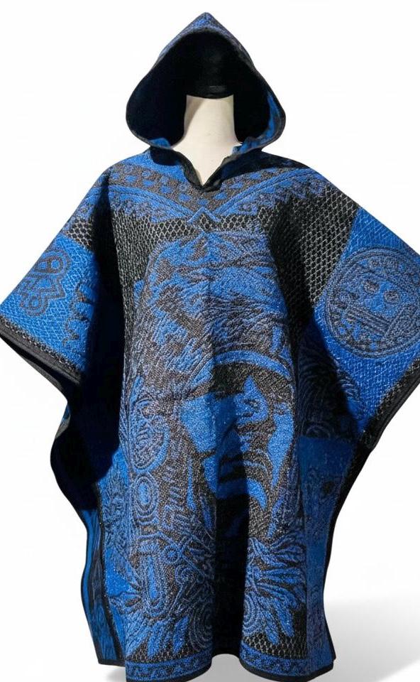 Mexican Double Sided Poncho Aztec and Jaguar Poncho Gavan Azteca con Jaguar Doble Vista