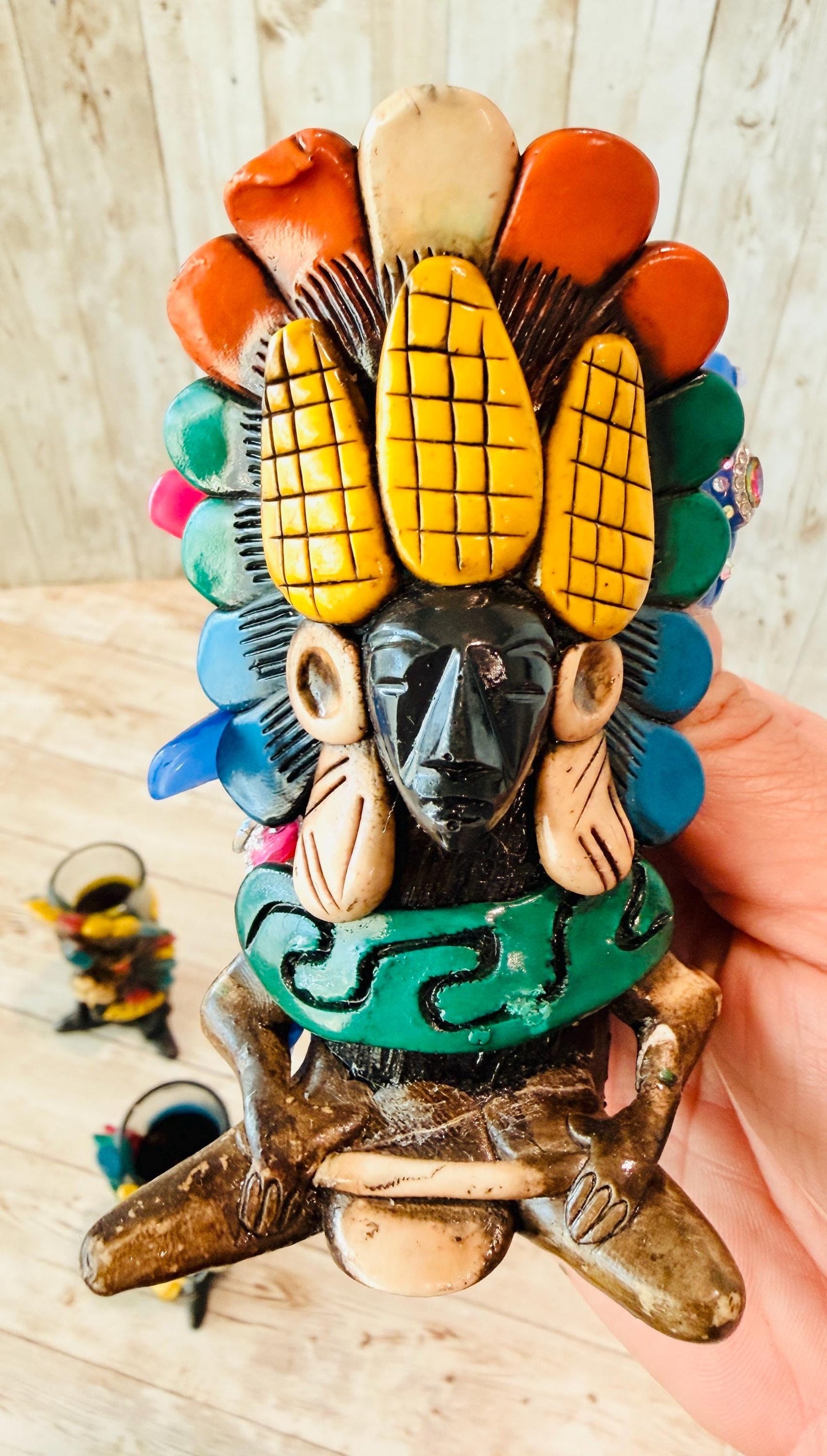 3 Mexican Ceramic Handcrafted Aztec Mayan Warrior Shot Glasses 3 Vasos Tequilero Mexicanos de Azteca Maya