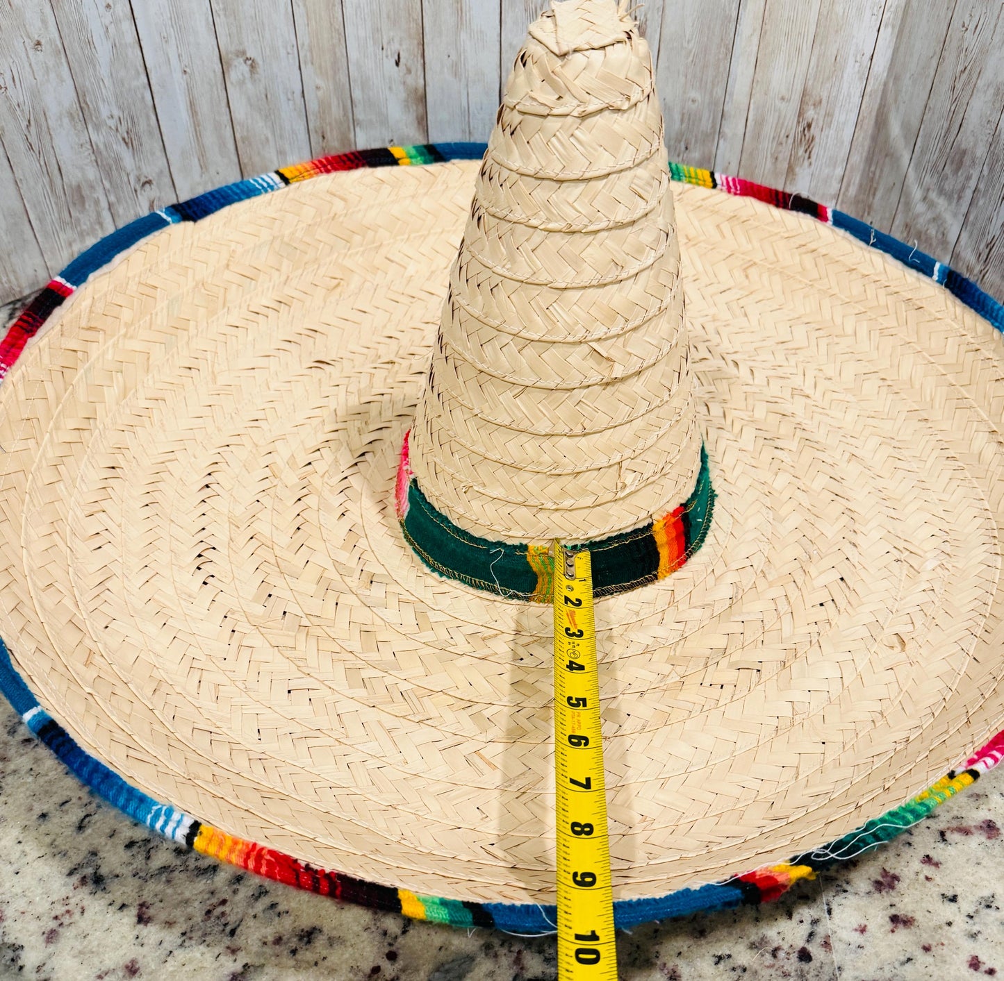 Mexican Extra Large Brim Straw Hat with Serape Trim Sombrero Tradicional Mexicano con Ribete de Sarape
