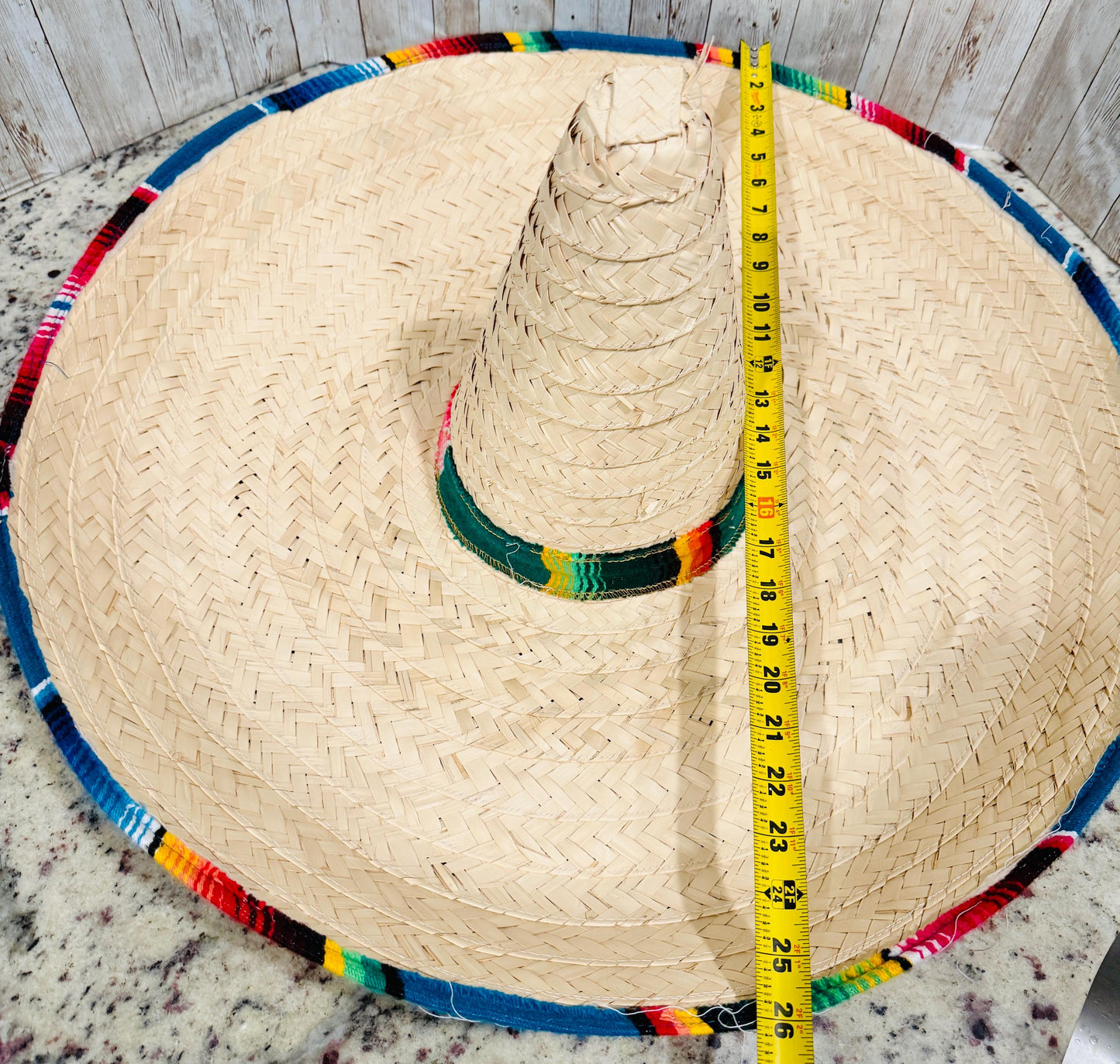 Mexican Extra Large Brim Straw Hat with Serape Trim Sombrero Tradicional Mexicano con Ribete de Sarape