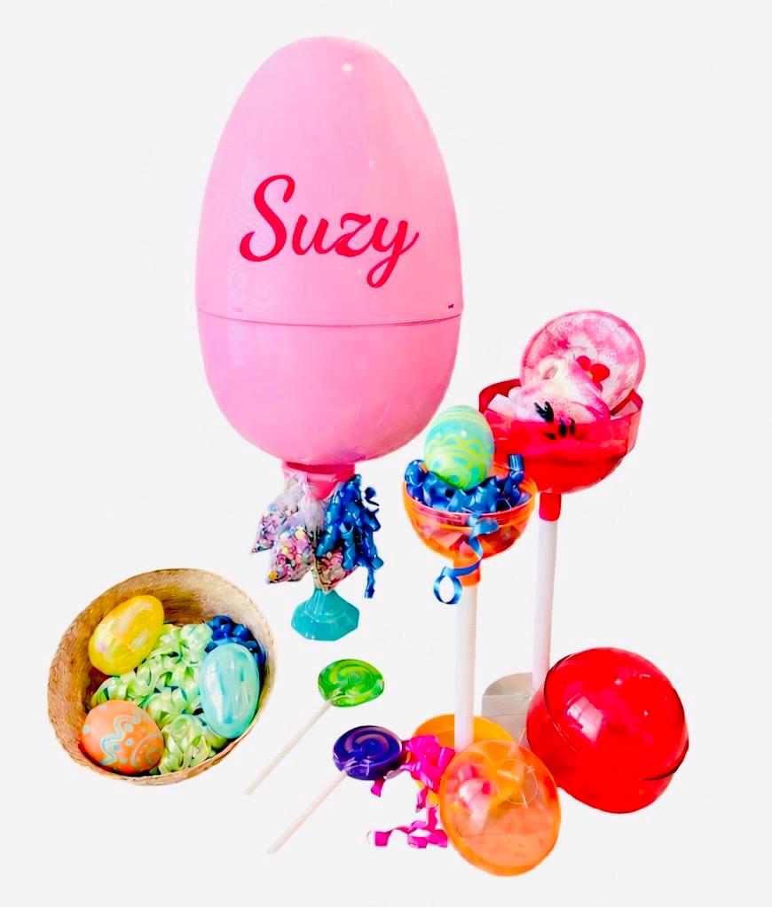 Personalized Large Easter Egg Candy/Gift Holder Basket with Lollipop Treat Containers Dulcero Personalizado de Pascua  Centro de Mesa