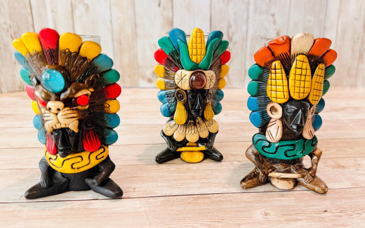 3 Mexican Ceramic Handcrafted Aztec Mayan Warrior Shot Glasses 3 Vasos Tequilero Mexicanos de Azteca Maya