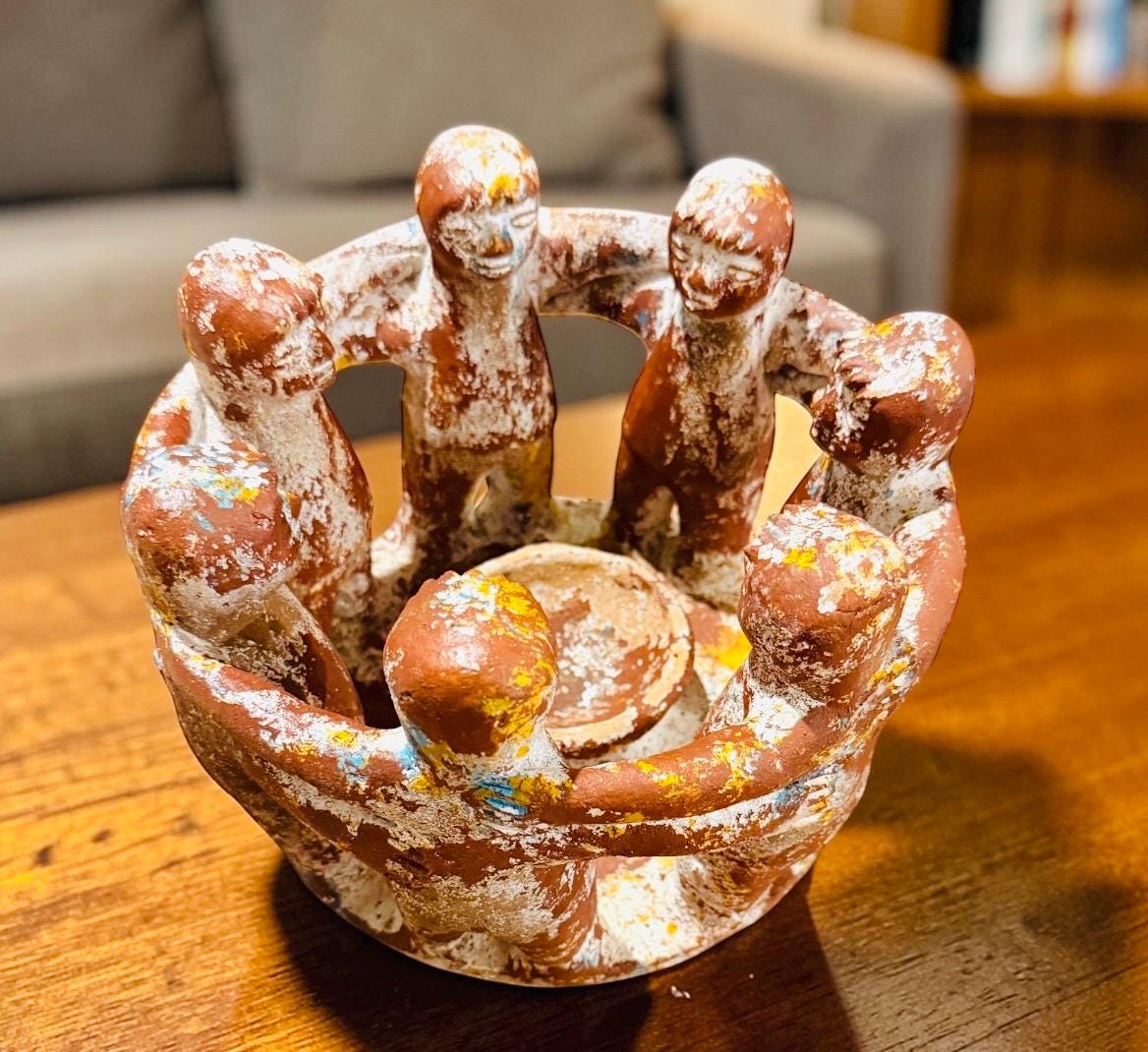 Mexican Clay Circle Friendship Sculpture Handmade Terracota Unity Candle Incense Holder Escultura de Amistad de Barro par Vela oh Incienso