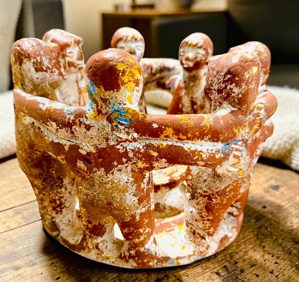 Mexican Clay Circle Friendship Sculpture Handmade Terracota Unity Candle Incense Holder Escultura de Amistad de Barro par Vela oh Incienso