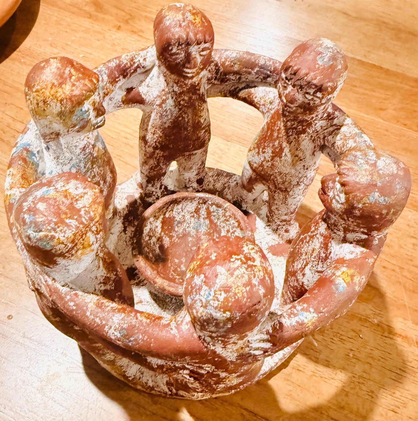 Mexican Clay Circle Friendship Sculpture Handmade Terracota Unity Candle Incense Holder Escultura de Amistad de Barro par Vela oh Incienso