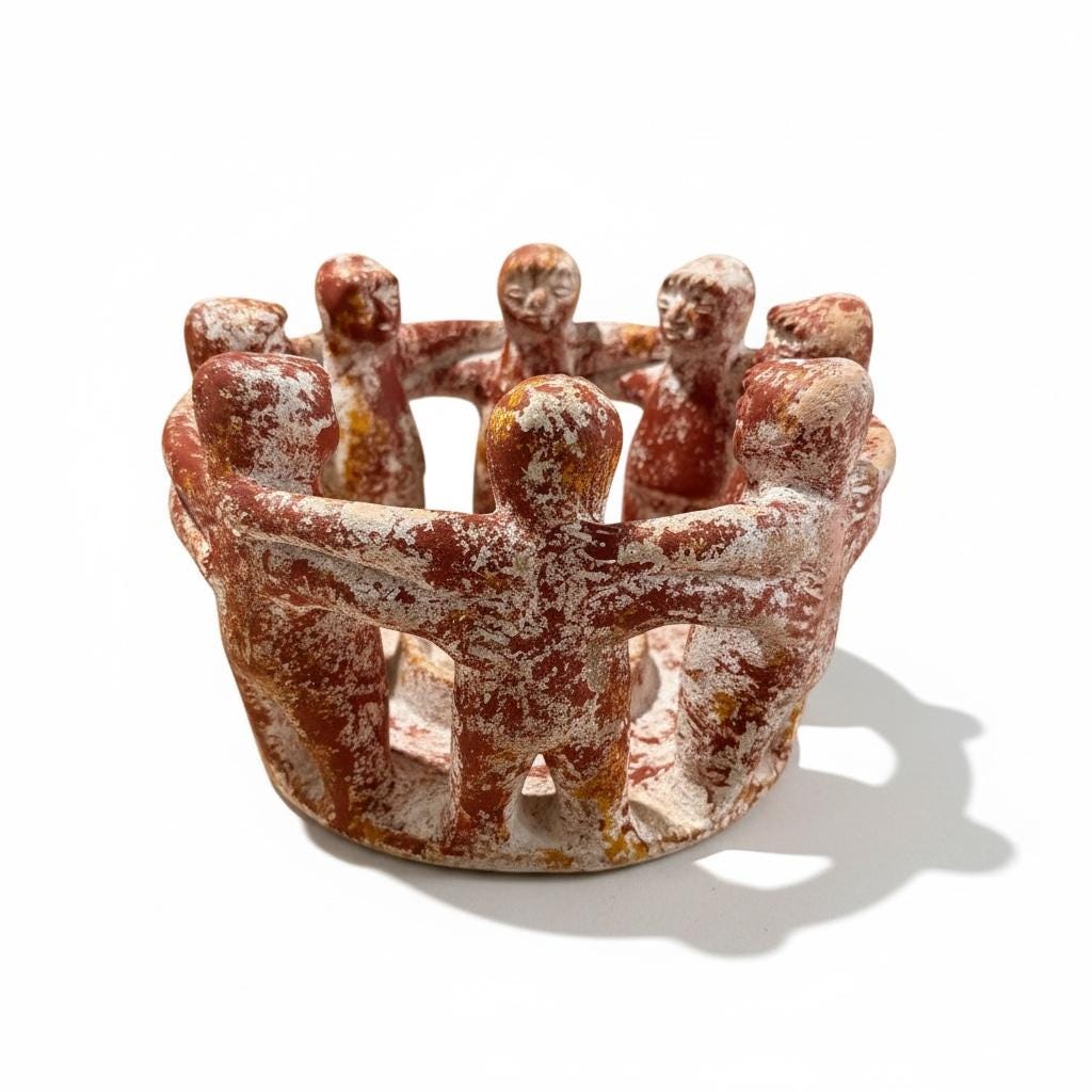 Mexican Clay Circle Friendship Sculpture Handmade Terracota Unity Candle Incense Holder Escultura de Amistad de Barro par Vela oh Incienso